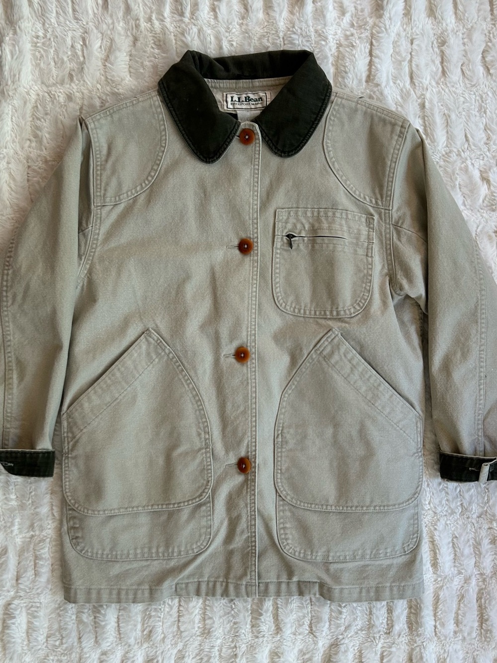 Made in USA LL Bean Vintage Chore Coat Barn Jacket Beige S